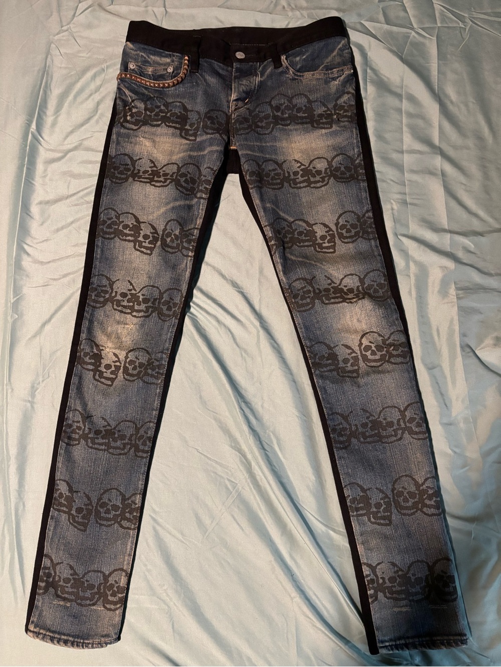Hysteric Glamour Skull Half n Half Black Blue Skinny Denim Jeans